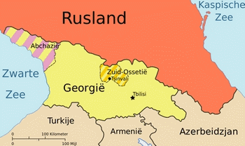Kaart van Georgi met de opstandige regio's en de buurlanden
